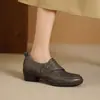 Sapatos de Couro Pequenos Elegantes da Moda Estilo Coreano 4,5cm Boca Profunda Sapatos de Salto Grosso Bico Redondo Cadarço Outono Novo 2026