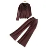 Conjunto de dos piezas para mujer: cárdigan de punto de manga larga con pajarita de estilo casual y pantalones de pierna ancha, atuendo elegante y adelgazante para otoño para ir al trabajo