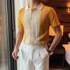 Camiseta de Manga Curta de Verão Masculina Tricô Leck Shirt Marca de Moda Moda Estilo Britânico Meia-manga Camisa Base Roupa Top