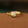 Anillo de Bambú de Jade Hetian Natural Plata de Ley s925 Chapado en Oro Nuevo Estilo Chino Esmalte Estilo Nacional Anillo de Azúcar de Alta Calidad
