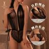 Lencería Sexy con Cuello en V Profundo, Encaje Transparente, No Necesita Quitarse en la Cama, Body Apasionado de Entrepierna Abierta para Mujer
