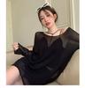 Sobrecamisa Estilo Hong Kong Verano Tejido de Punto Fino para Mujer Longitud Media Malla de Seda de Hielo Top
