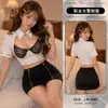 Diyi Miao Si Lencería Sexy Uniforme de Policía Femenino Puro Estilo Puro Deseo Bata de Noche Romántica de Encaje Conjunto de Falda Ajustada al Cuerpo A160