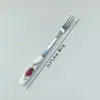 Cuchara y tenedor florales de fruta con mango de cerámica creativa, cuchara de postre de acero inoxidable 410, cuchara para remover café, cuchara y tenedor para el té de la tarde