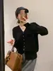Cárdigan de Punto con Encaje Empalmado y Cuello en V Estilo Coreano para Mujer 2025 Otoño e Invierno Nuevo Suéter Base Holgado con Chaqueta para Mujer