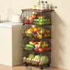 Prateleira de Armazenamento para Cozinha, Cesta de Legumes de Múltiplos Andares de Chão, Suprimentos de Armazenamento de Frutas e Legumes, Carrinho de Lanches Móvel Montado em Canto