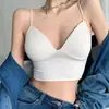 Camisole Picante Menina com Decote em V e Almofadas de Sutiã Embutidas, Top Curto Tubinho para Usar por Cima