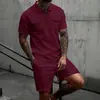 Conjunto Casual de Camiseta Polo Waffle de Cor Sólida com Bolso e Shorts de Manga Curta para Homem - Verão Europeu e Americano Amazon