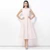Nueva Ropa de Mujer de Comercio Exterior Transfronterizo Vestido Romántico Francés Primer Amor Cuello Redondo Sin Mangas Bordado Pesado Vestido Camiseta de Línea A