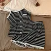 Camisola de Tricô Listrada Colorida de Verão para Mulheres Conjunto Doce para Meninas com Bojos 26 Novo Estilo Roupa de Casa
