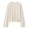 Novos Tops Femininos de Outono e Inverno Espessados 100% Caxemira Gola Redonda Manga Longa Malhas Soltas Preguiçosas e Versáteis