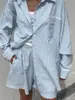 Conjunto de Camisa Pura Algodão Transfronteiriço Moda Casual Nova Primavera/Verão 2026 Conjunto de Camisa com Detalhe em Renda e Shorts