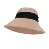 Sombrero de Pescador de Algodón y Lino Estilo Coreano para Mujer, Viajes al Aire Libre, Ala Ancha, Adelgazante Facial, Sombrero de Protección Solar, Sombrero de Sol de Verano con Correa Decorativa Plisada