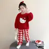Conjunto de ropa de estar de invierno gruesa, cálida, de vellón de coral con dibujos animados para niños, pijama de niña, franela de otoño e invierno