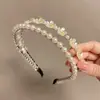 Diadema de perlas de doble hilera estilo coreano, diadema de flores con temperamento de súper hada, horquilla de hada para presionar el cabello que combina con todo para niña