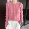 Nuevo Cárdigan de Punto de Lana Pura con Cuello Redondo de Manga Larga para Mujer Color Sólido Trenzado Holgado Versátil Suéter de Lana Otoño/Invierno 2026