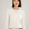 Suéter de Cashmere Novo com Gola Redonda para Mulheres Outono e Inverno 2026, Suéter de Lã Estilo Básico Clássico, Suéter de Malha com Manga Longa para Camada Base