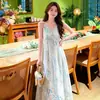 Vestido Longo de Chiffon com Estampa Floral e Decote V para Mulheres, Estilo Resort de Verão de Alta Qualidade, Dopamina, Cintura Alta, Corte A, Transfronteiriço