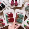 Novos Prendedores de Cabelo Tipo Bico de Pato Coloridos de Natal (Vinho e Verde) para Meninas, Estilo Pai e Filho, Prendedores Geométricos Feitos à Mão