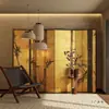 Divisória de Tela Dourada Estilo Chinês Retrô Floresta de Bambu para Sala de Estar de Hotel, Quartos Privativos, Tecido Não Transparente, Tela Dobrável de Fácil Armazenamento