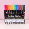 Caneta Amazon Dream Linha Dupla Transfronteiriça Caneta Colorida para Diário Caneta Metálica Caneta de Contorno Desenho à Mão 36 Cores Marcador Fluorescente