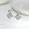 Brincos Quadrados de Prata 925 com Agulha Microfixados em Zircônia, Luxo Leve, Toque de Alta Qualidade para Mulheres, Design Simples, Estilo Japonês Coreano, Brinco da Moda