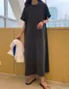 Tamanho atualizado estilo coreano básico versátil verão sensação fresca liso solto comprimento total vestido camiseta saia longa