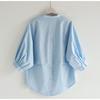 2024 Nova Camisa Estilo Coreano Solta Manga Lanterna Feminina Fenda nas Costas Irregular Cor Sólida Decote V Top Camisa Feminina