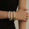 Pulsera Trenzada, Pulsera de Joyería con Perlas de Imitación de Estilo Europeo y Americano Fresco, Pulsera Geométrica Simple para Mujer, Oro y Plata