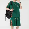 Novo Conjunto Chinoiserie de Manga Curta para Homens no Verão, Camiseta de Meia Manga com Costura Tendência Nacional para Homens e Adolescentes, Conjunto Esportivo Casual de 2 Peças
