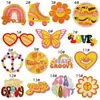 Parche de Tela Bordado de Dibujos Animados Bohemios Graffiti Decoración Floral Arcoíris Parche Bordado Accesorios para Ropa