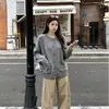 Casaco suéter feminino de estilo casual com bolsos, grosso, novo modelo de outono e inverno, caimento solto, top cardigã de tricô 100% algodão para o dia a dia