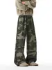 Calça boca de sino camuflada versátil no estilo Harajuku japonês, moderna, fashion, simples, nova, artística e casual
