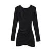 Vestido Plisado Cruzado con Cuello en V y Manga Larga, Estilo Chica Atractiva y Pura, para Mujer, Nuevo Otoño e Invierno, Ajustado al Cuerpo, Corto