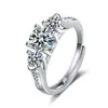 Anel de Diamante Moissanita de Argola Solta Feminino Cor D 1 quilate Diamante Clássico Seis Garras Anel de Prata Outlet de Fornecimento ao Vivo
