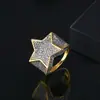 Anel Jinse Estrela de Cinco Pontas Hip-Hop Europeu e Americano Punk Hip-Hop Cravejado com Diamantes Anel Personalizado com Design de Estrela Masculino
