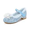 Zapatos de Princesa para Niña con Forro de Terciopelo, Zapatos de Cristal, Zapatos Azules de Elsa, Tacones Altos con Lazo de Lentejuelas, Zapatos de Princesa Elsa
