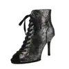 Sapato de Salto Alto Preto Sexy Jazz Dança Especial Cadarço Salto Alto Curto Sapatos de Dança Solado Macio Botas Curtas Salto para Mulheres
