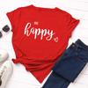Camiseta de manga corta para mujer con cuello redondo holgada, con estampado de corazón feliz, de Spot wish eaby Amazon comercio exterior, europea y americana