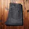Estação Europeia outono e inverno jeans masculino luxo leve cinza esfumaçado simples versátil reto slim-fit escovado grosso jeans longo