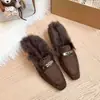 Zapatos peludos Gu Yun Otoño e Invierno 2026 para Mujer con Hebilla Metálica, sin cordones, punta cerrada, forro de felpa, cálidos, pantuflas perezosas de punta cerrada