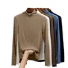 Camiseta interior de cuello alto medio para mujer, adecuada para usar como capa exterior en primavera y otoño, top negro elegante de cuello medio, manga larga blanca con forro polar para otoño e invierno
