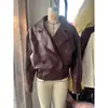 Moda femenina europea y americana transfronteriza AliExpress artículo más vendido chaqueta biker casual elegante de piel sintética con solapa grande y corte holgado