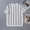 Camiseta de Punto de Manga Corta para Hombre, Rayas Verticales, Corte Delgado, Estilo Old Money, Sensación de Negocio de Alta Gama, Seda de Hielo, Verano, Venta al por Mayor de Fábrica Transfronteriza