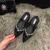 Zapatos para Mujer que Aumentan la Altura Interior con Puntera Puntiaguda de Pedrería, Zapatillas de Media Suela Plana para Usar Afuera 25 Primavera Nuevas Zapatillas Casuales de Una Tira en la Punta