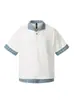 Camiseta Xadrez Patchwork Falsa Duas Peças Estilo Japonês para Homens e Mulheres, Verão Retrô Solta Casual Manga Curta Tendência High Street Esportiva