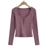 404-25 Cuadrado de Invierno Cuello Redondo Polar Liso Manga Larga Suéter Camiseta Capa Base Estilo Blogger Ajustado