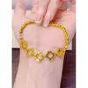 Pulsera de Latón Chapado en Oro Hueca Brillante Hielo Triturado Trébol de Cuatro Hojas Sandía, Joyería de Cuentas Florales de Moda y de Alta Gama