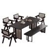 Mesa e cadeiras de jantar de madeira maciça nórdicas, estilo Wabi-Sabi, madeira natural, mesa de jantar retangular, adequada para pousadas, restaurantes, salas de estar e como uma mesa de jantar e estudo combinada