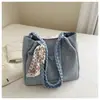 Bolsa Tote Grande Capacidade Feminina 2026 Nova Bolsa de Ombro de Verão com Design Estiloso, Bolsa de Compras Casual Estilo Coreano para Senhoras